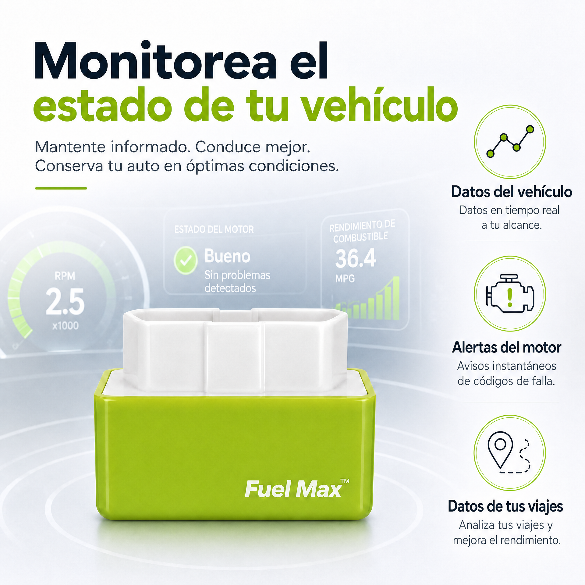 Funciones de monitoreo del estado del vehículo con Fuel Max